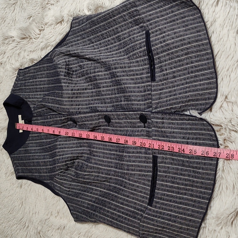 Coldwater Creek Womens Striped Vest Navy White Mandarin Collar Cotton Linen W18 - Picture 9 of 11